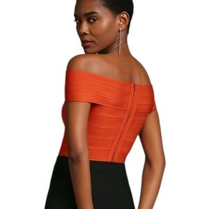 Off Shoulder Crop Top Size Medium Red Orange